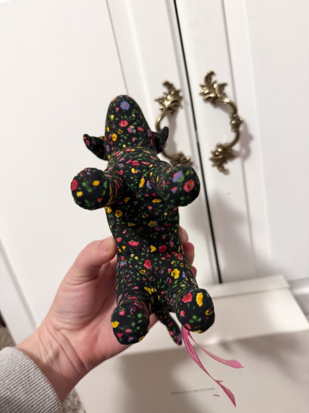 Victoria’s Secret PINK Floral Dog Plush “Peace” Black Multicolor Stuffed Animal - Picture 3 of 3